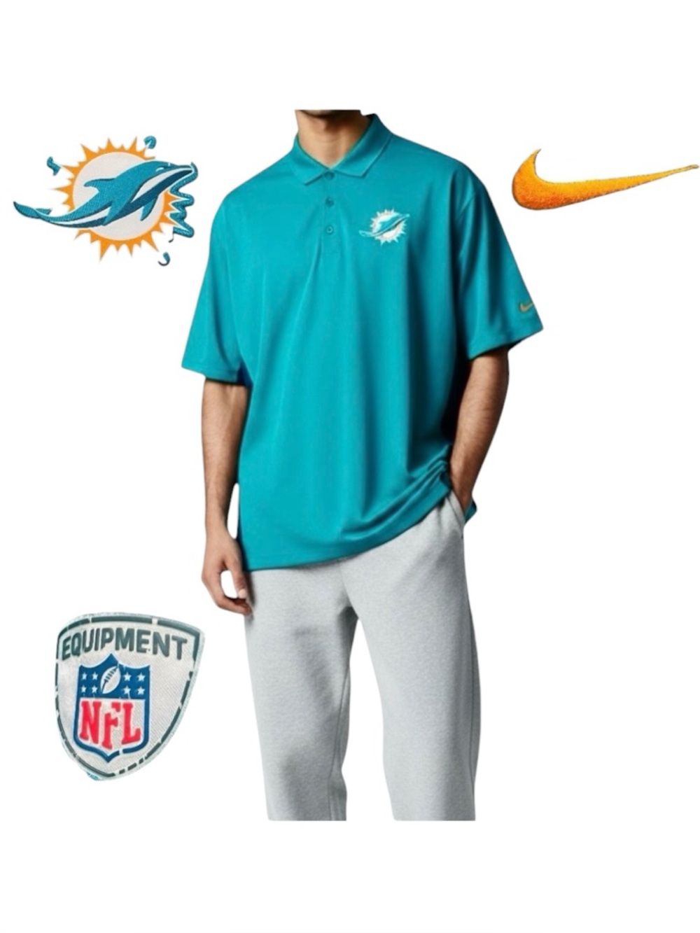 Nike NFL Polo Training Equipment Miami Dolphins Performance Shirt Sz 2XL